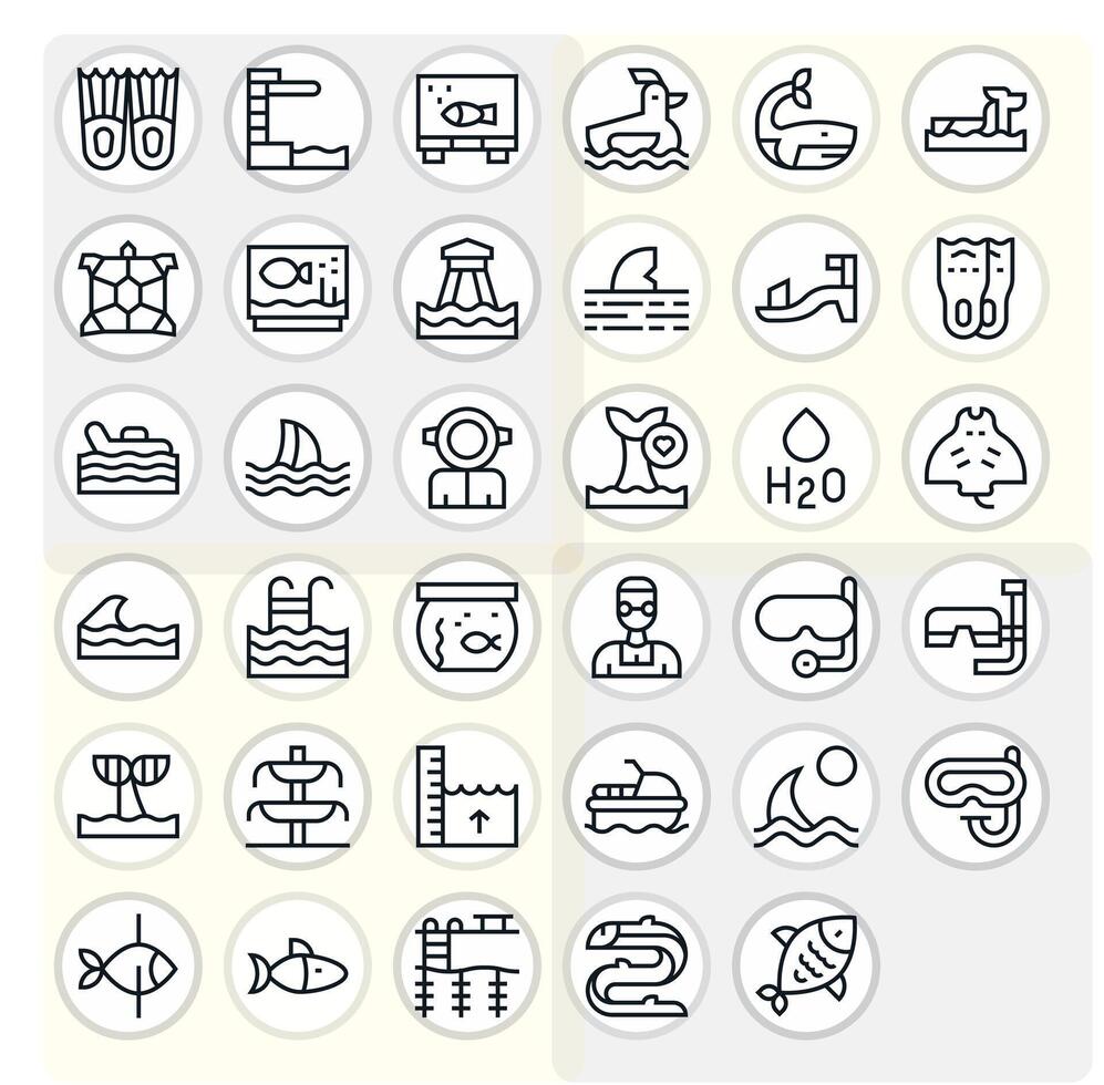 Aquatic Icon Toolkit featuring 35 Pixel Optimized High Resolution Regular Line elements vector