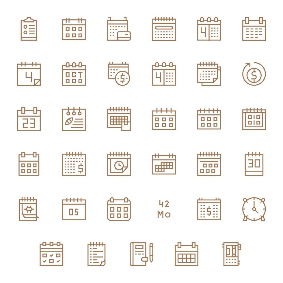 mensual profesional conjunto con 35 regular línea píxel optimizado 128x128 íconos vector