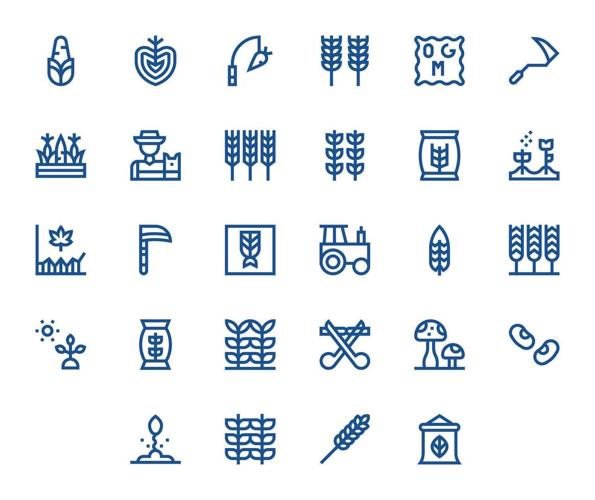 Crop Scalable Set featuring 28 PIXEL Perfect Bold Line High Resolution Icons vector