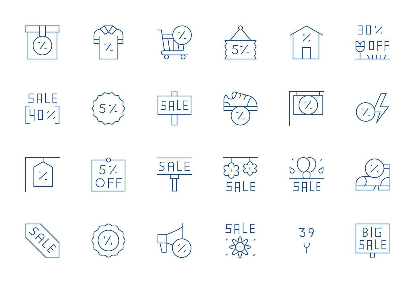 24 Thin Line Icons designed for Clearance in 128x128 Editable format vector