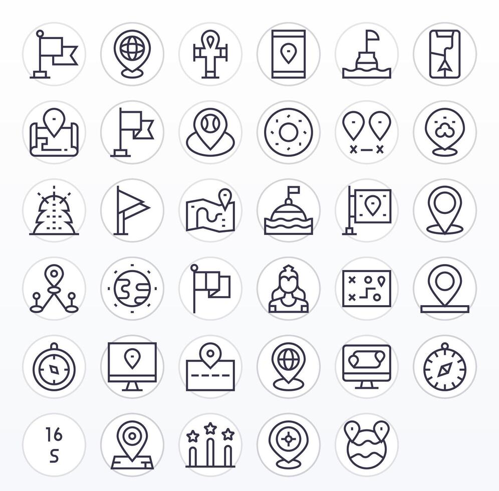 35 High Resolution Regular Line Icons for Position with Pixel Aligned precision vector