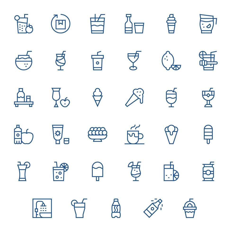 35 64x64 Icons for Refreshment in Pixel Optimized Regular Line Format vector