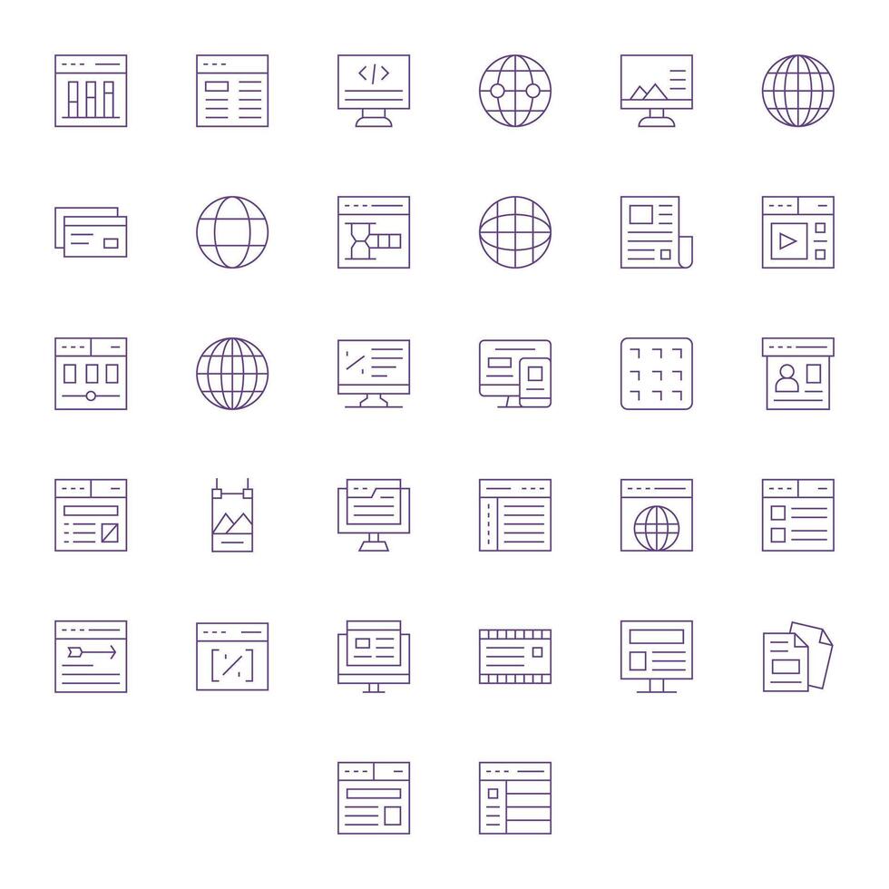 Web Page Icon Arsenal with 32 High Resolution Thin Line Pixel Aligned designs vector