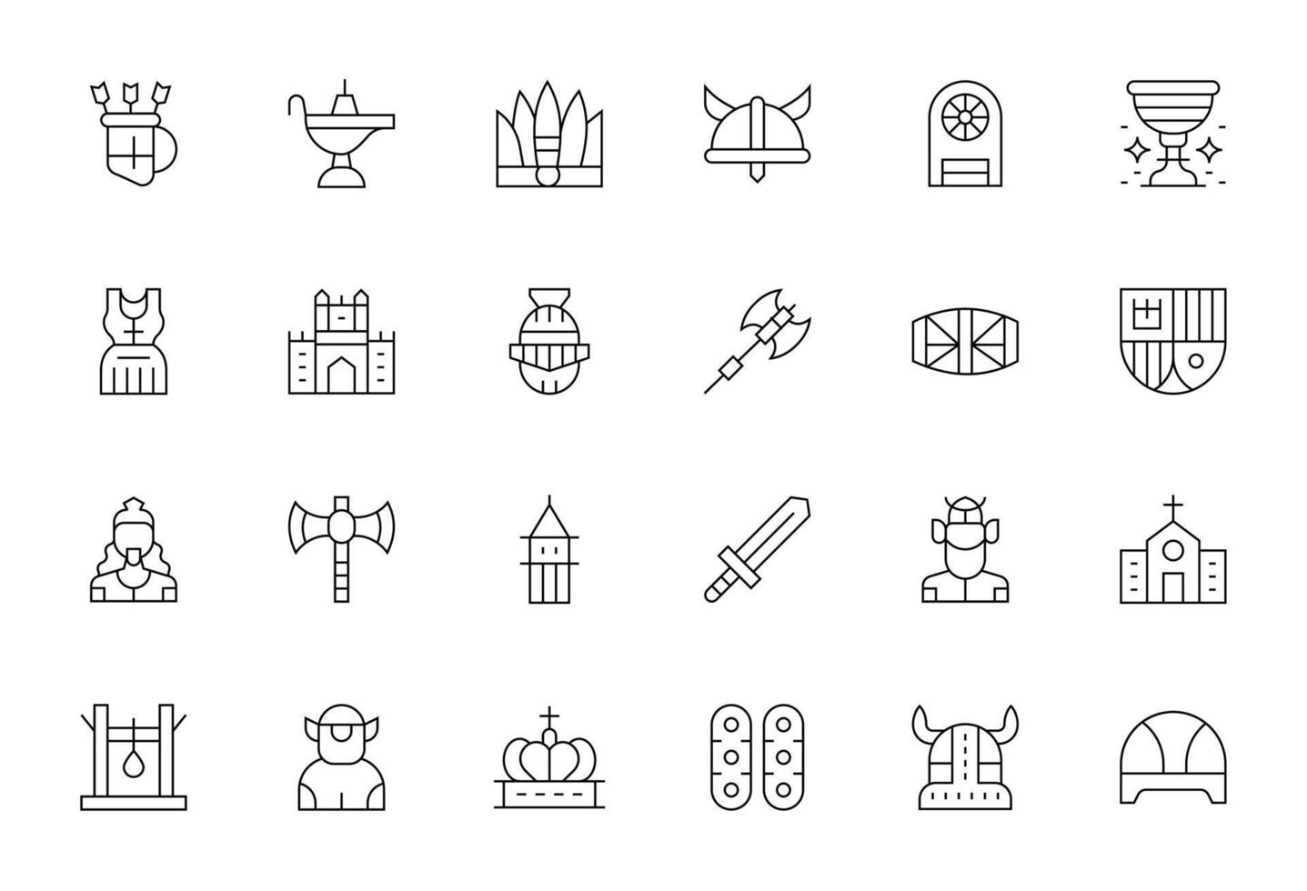 Medieval Icon Repository containing 24 Thin Line 128x128 Pixel Optimized graphics vector