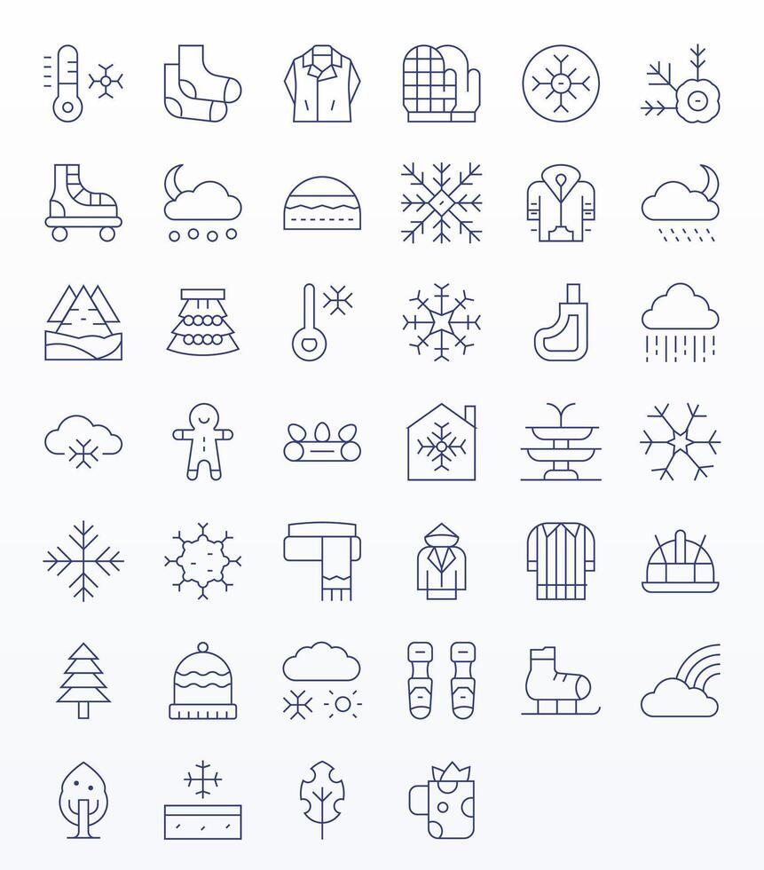 invierno escalable conjunto presentando 40 píxel optimizado Delgado línea retina Listo íconos vector