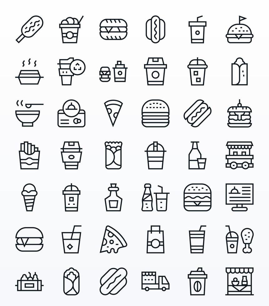 42 Pixel Optimized Regular Line Icons from Takeaway Collection vector