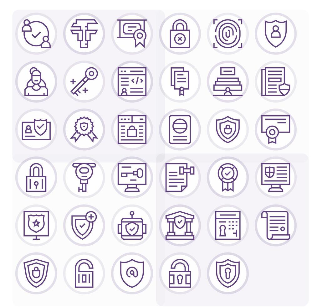 Authentication High Resolution Icon Pack with 35 Regular Line Grid Fitted Elements vector