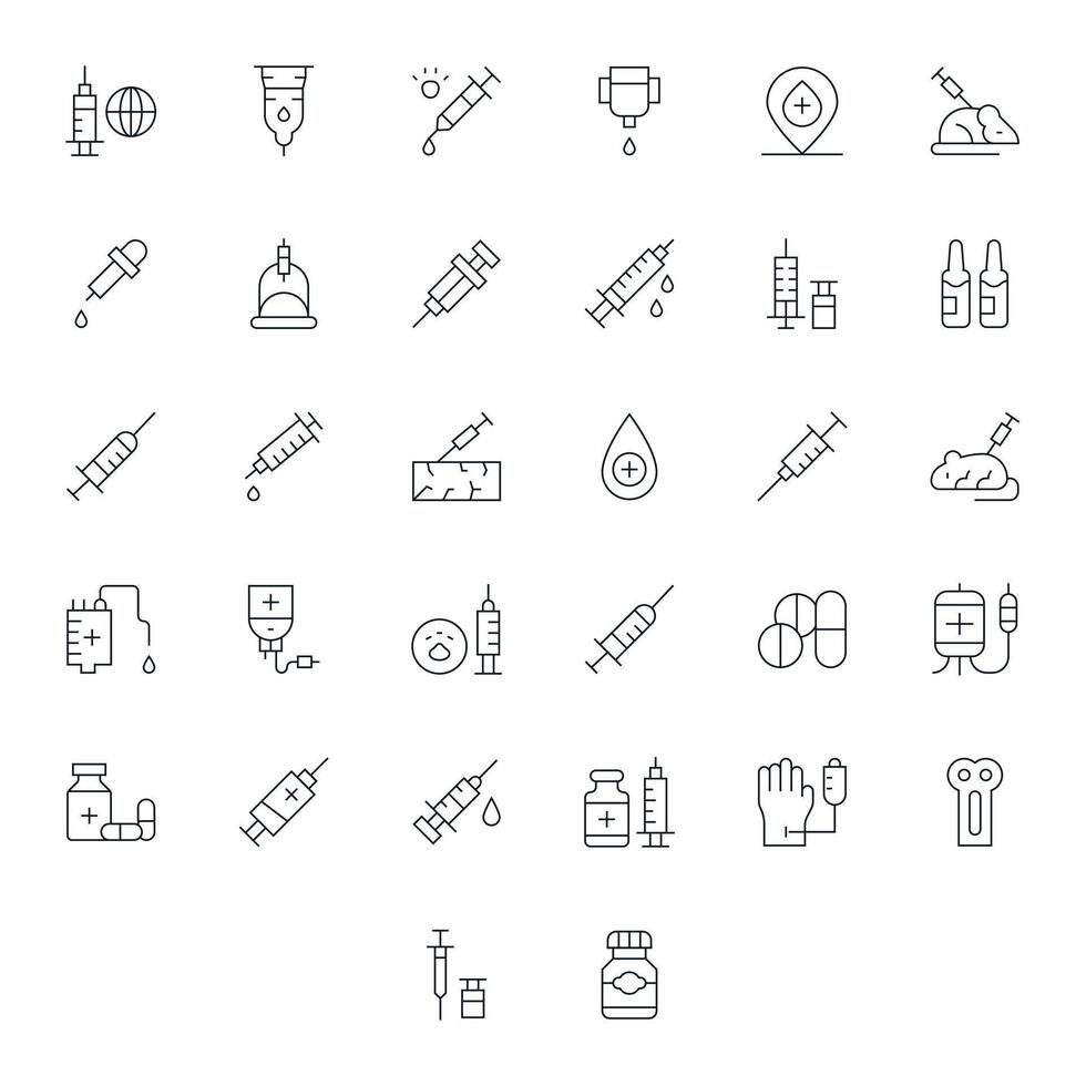 32 128x128 Thin Line Icons for Injection with Pixel Optimized precision vector