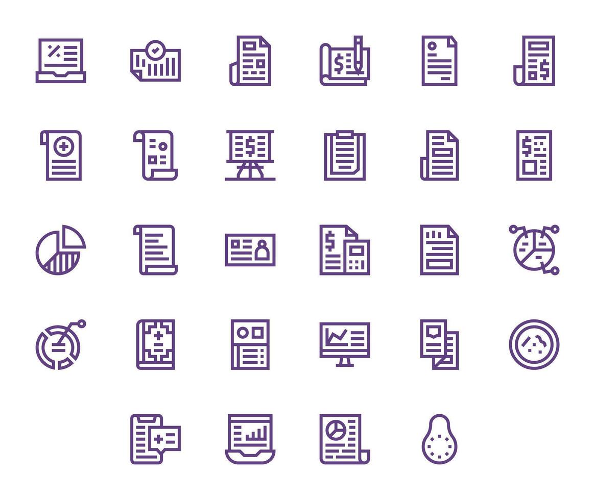 Summary Icon Set with 28 Bold Line 64x64 Grid Fitted Graphics vector