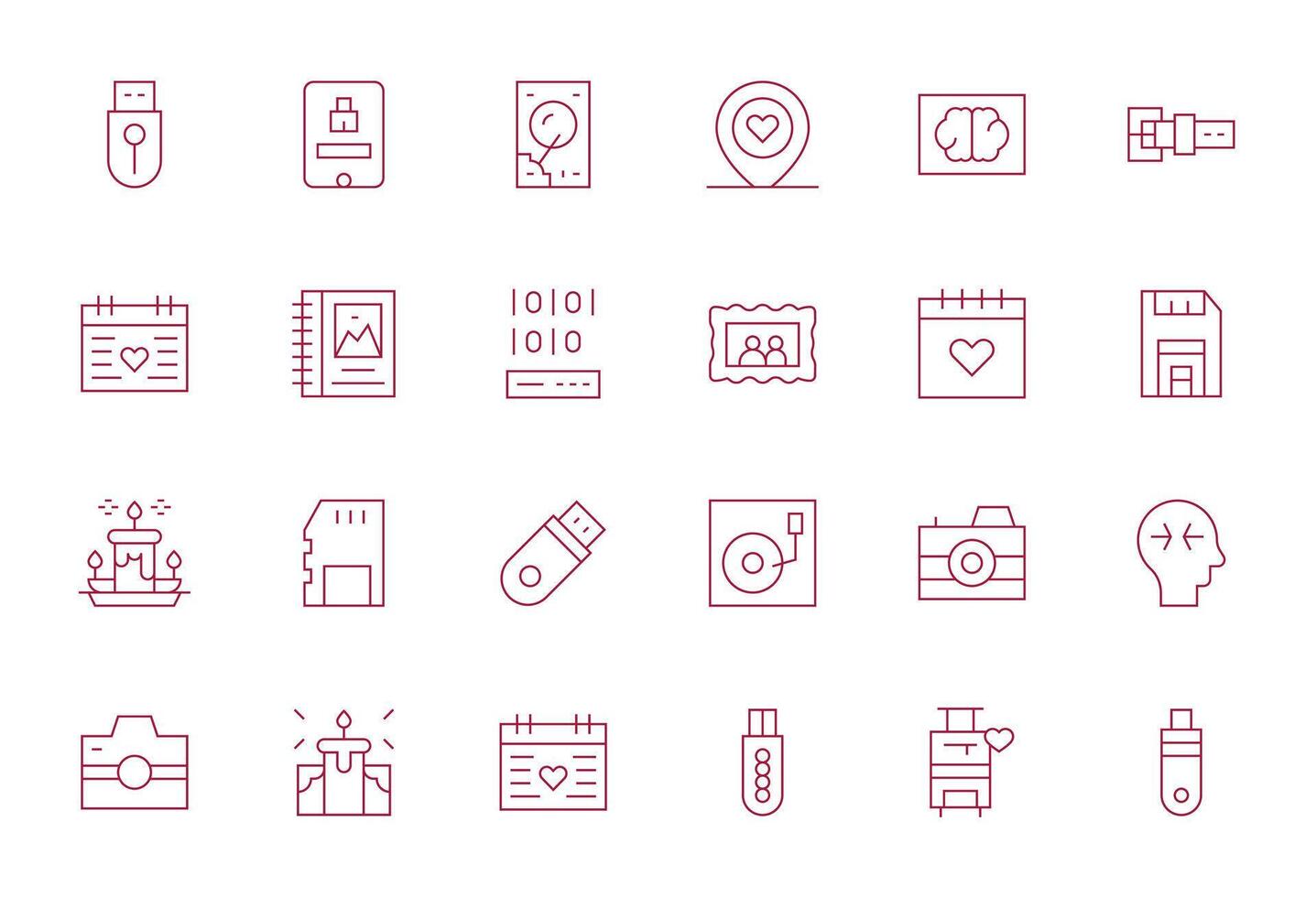 24 Retina Ready Thin Line Icons optimized for Memory PIXEL Perfect display vector