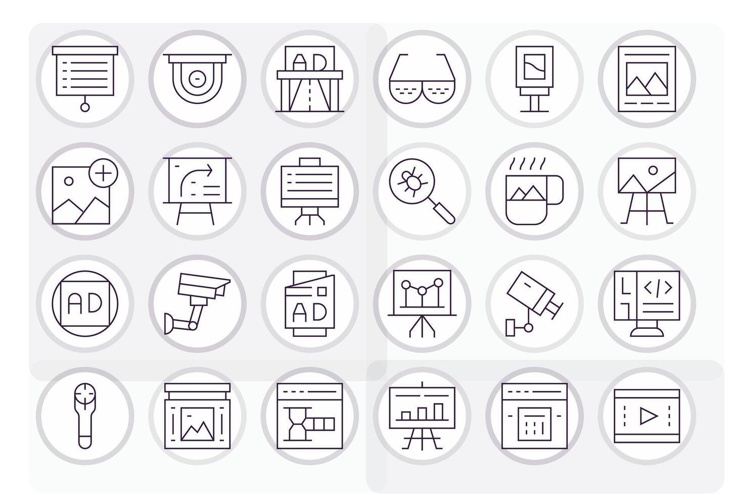 Delgado línea píxel Perfecto íconos desde visual conjunto con 24 128x128 íconos vector