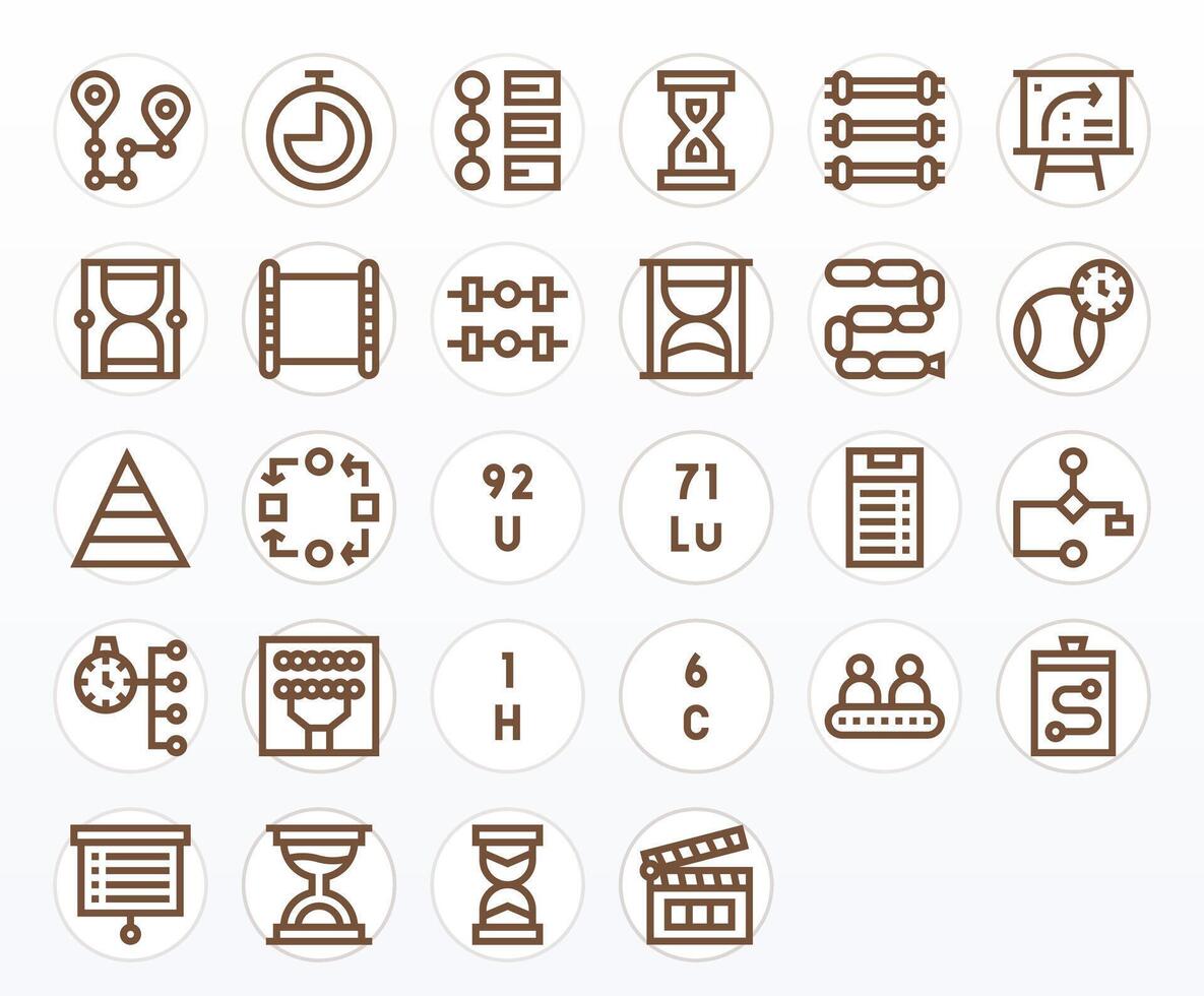 Sequence Icon Collection featuring 28 Grid Fitted High Resolution Bold Line Designs vector