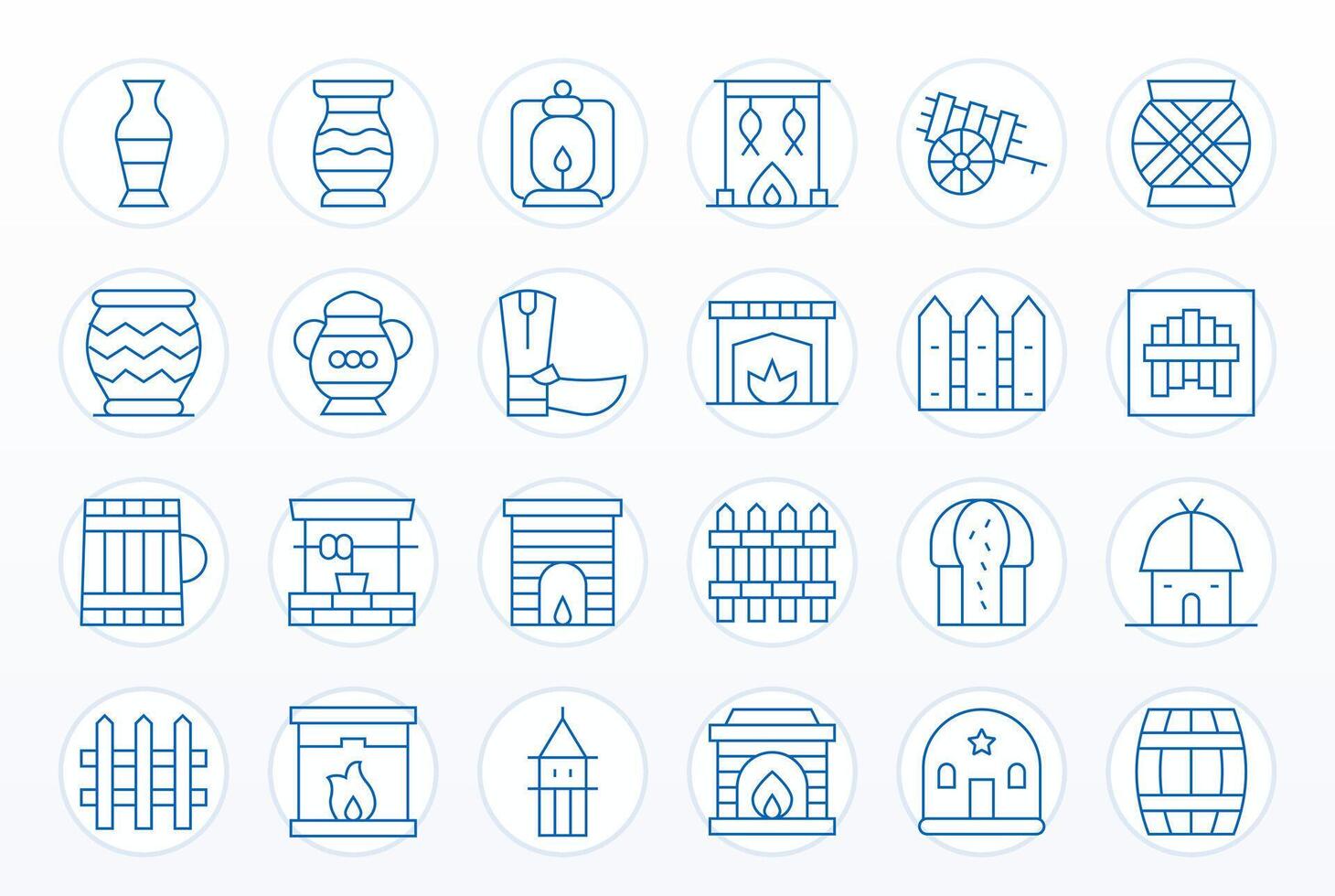 Rustic Icon Library with 24 Thin Line 128x128 Display Perfect Designs vector
