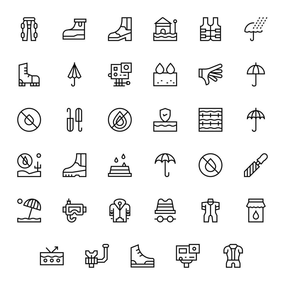 35 Regular Line Icons from Waterproof in High Resolution Display Perfect Quality vector
