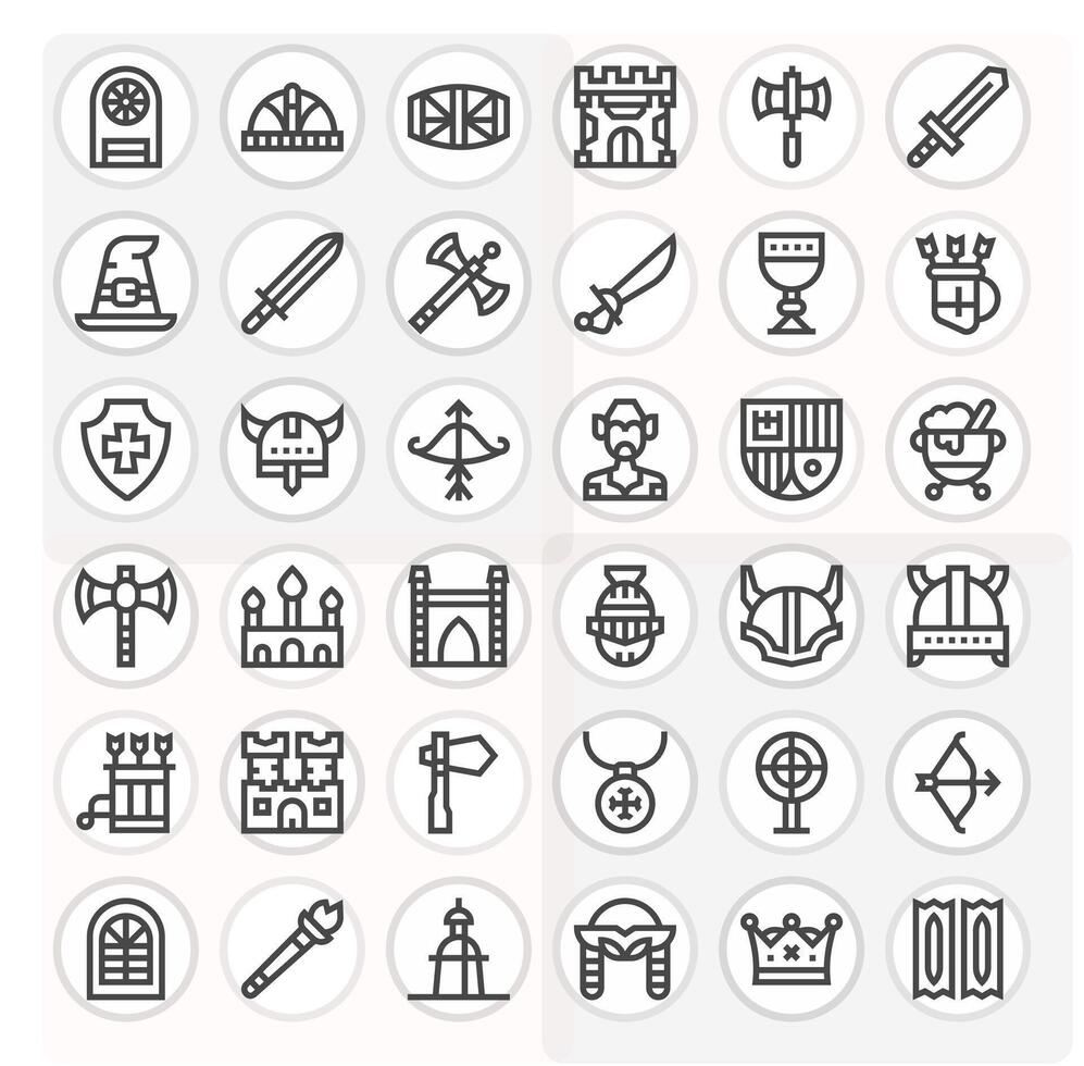 Medieval Icon Set with 36 Bold Line 256x256 Grid Fitted Graphics vector