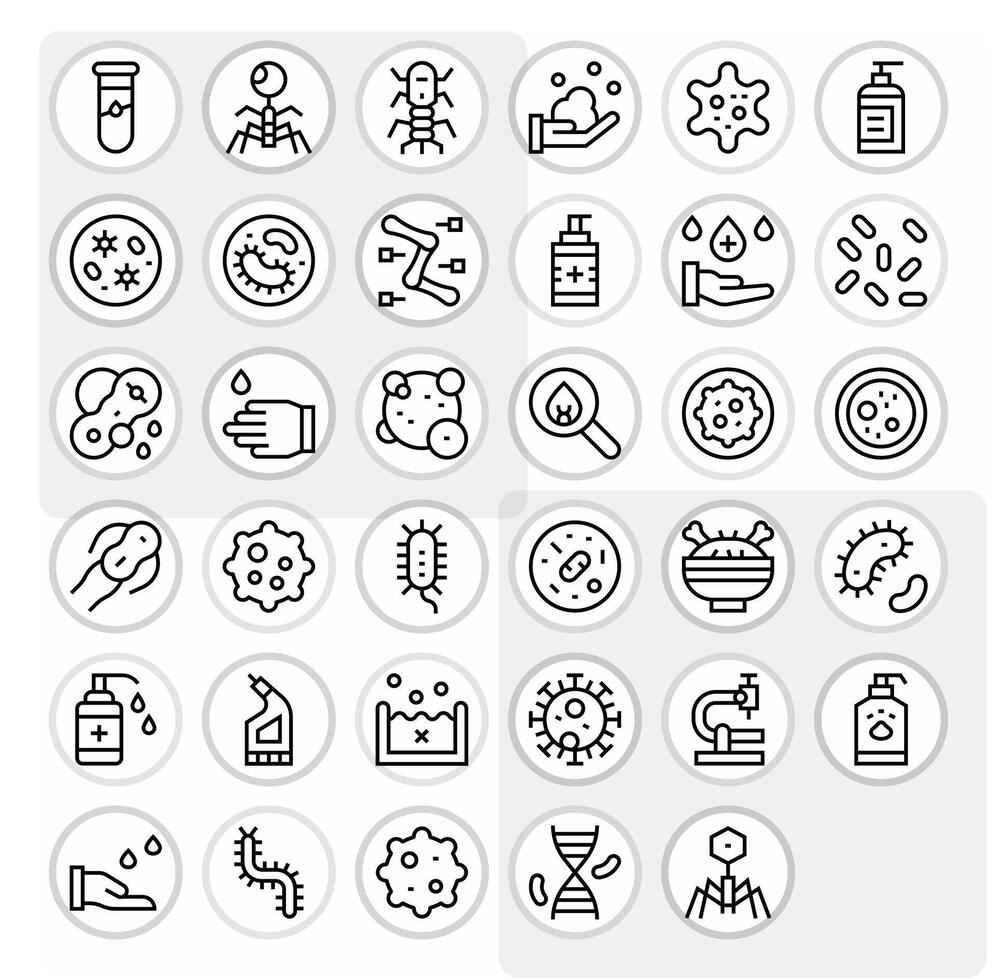 regular línea píxel optimizado íconos desde bacterias conjunto con 35 alto resolución íconos vector