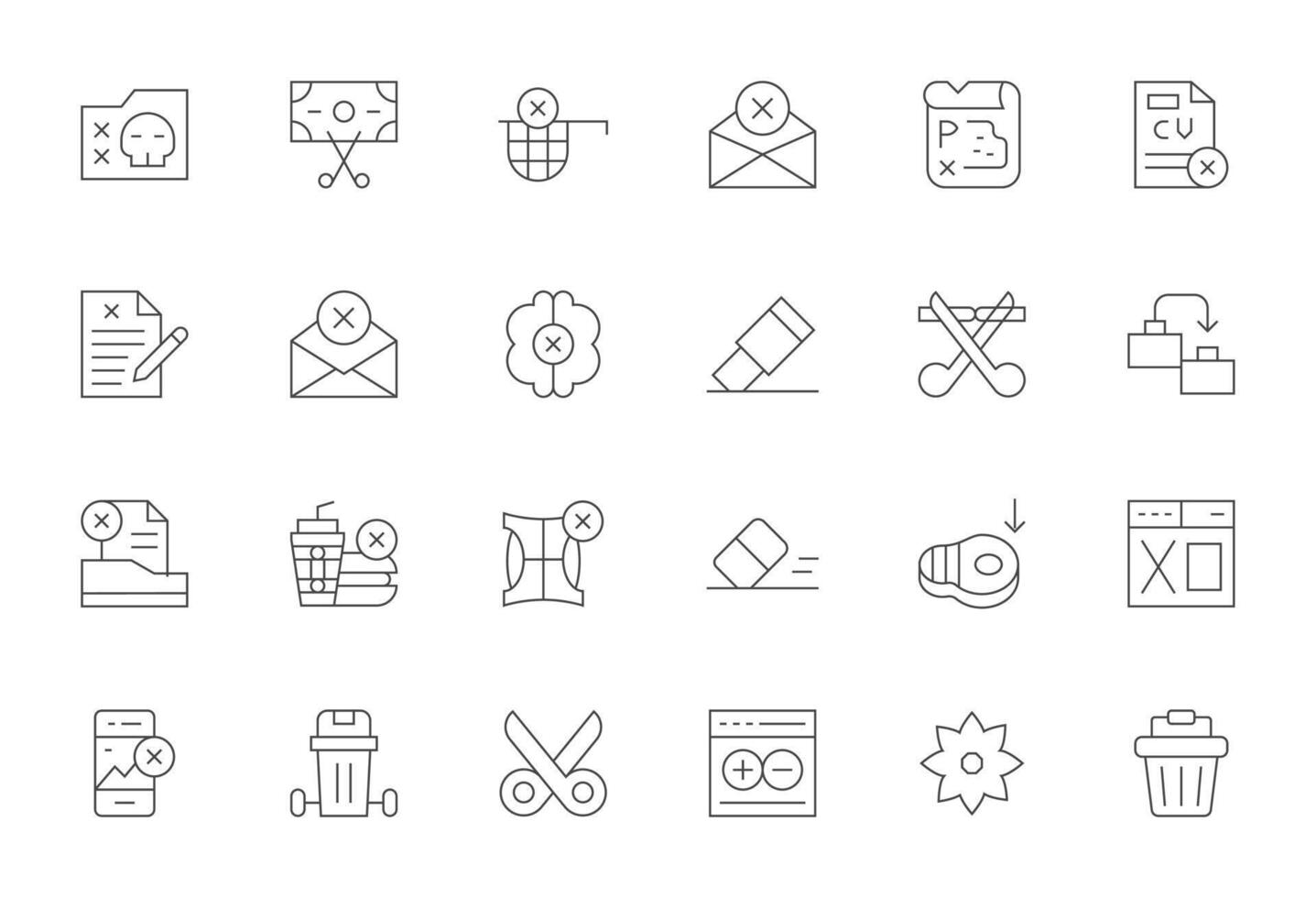 Delete Grid Fitted Set with 24 High Resolution Thin Line Icons vector