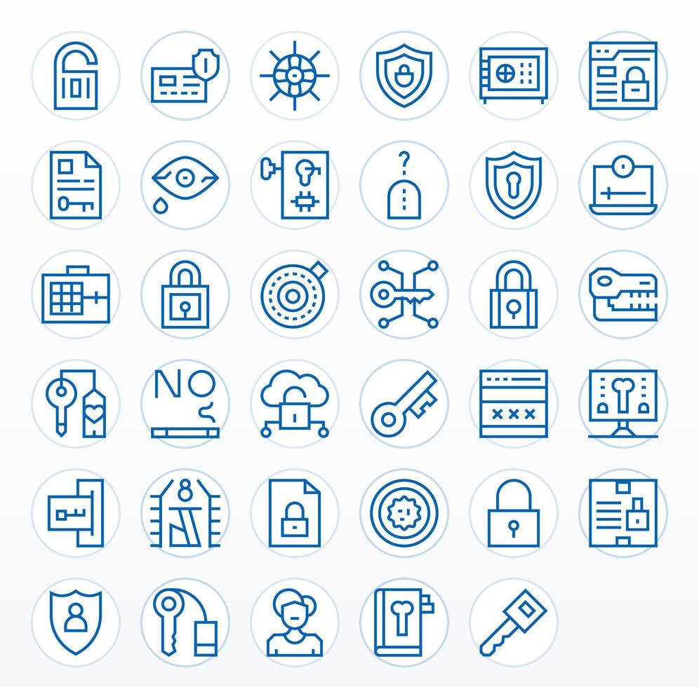 Password Design Icons featuring 35 Pixel Aligned Regular Line Style vector