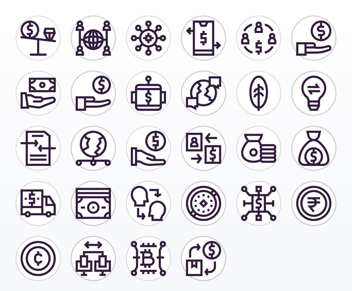 Exchange High Resolution Icon Pack with 28 Bold Line Pixel Optimized Elements vector