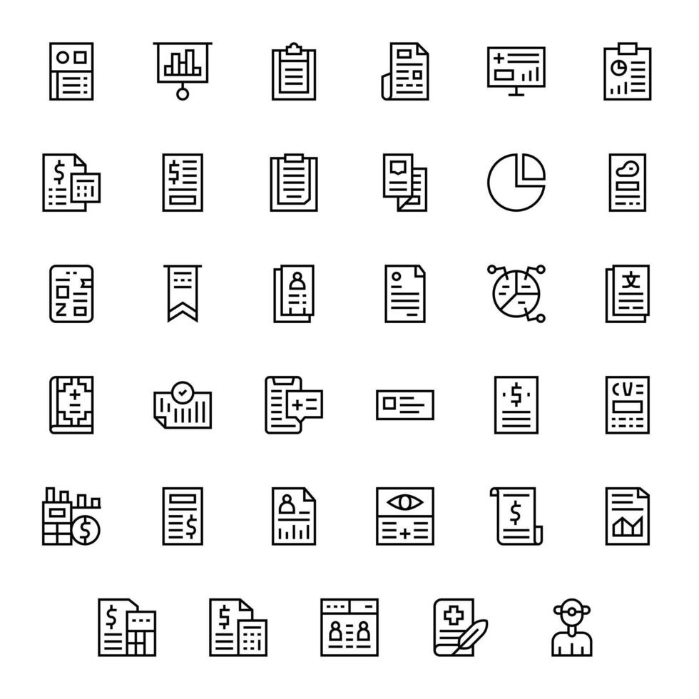 35 Regular Line Pixel Optimized Icons tailored for Summary High Resolution interface vector