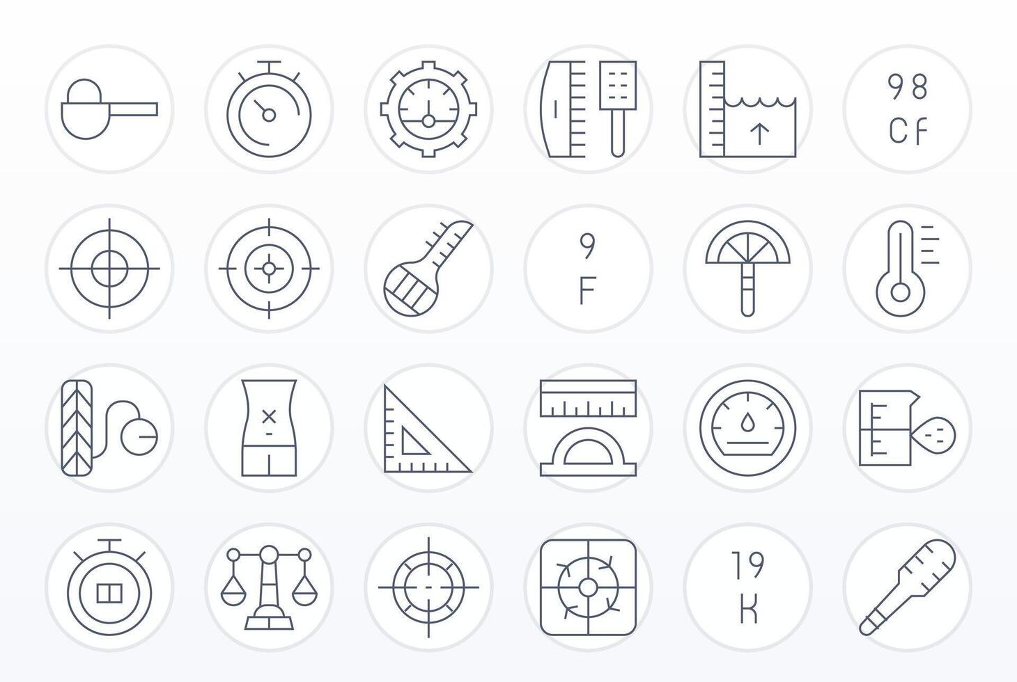 Measurement Icon Set with 24 Thin Line 256x256 Grid Fitted Graphics vector