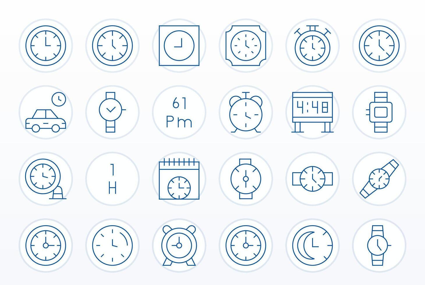 Hour Icon Set with 24 Thin Line High Resolution Editable Graphics vector