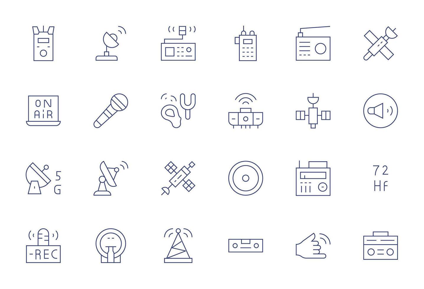 Radio Icon Library with 24 Thin Line 256x256 Pixel Optimized Designs vector