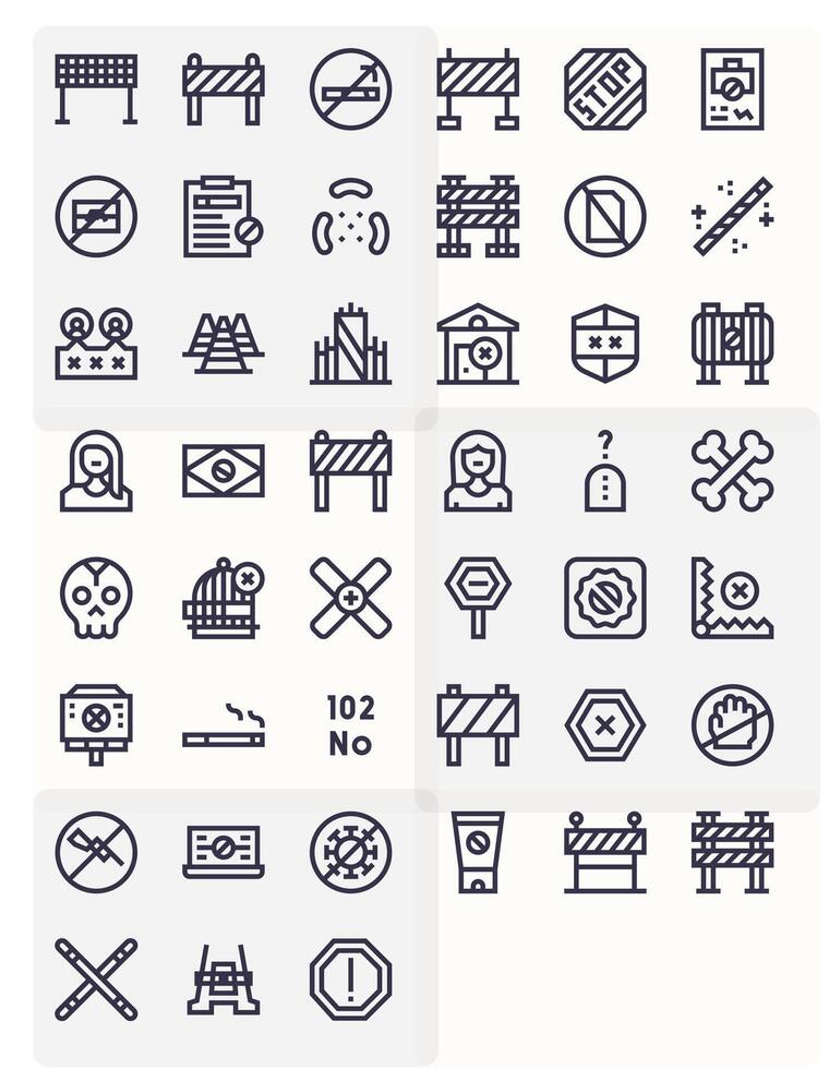 No Entry Icon Toolkit featuring 45 Grid Fitted High Resolution Bold Line elements vector