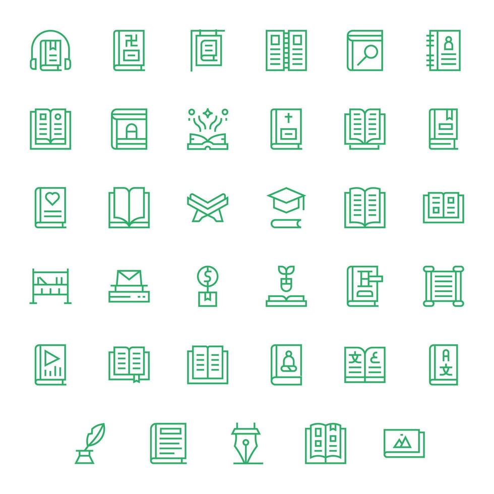 35 íconos para libro presentando alto resolución píxel alineado regular línea gráficos vector