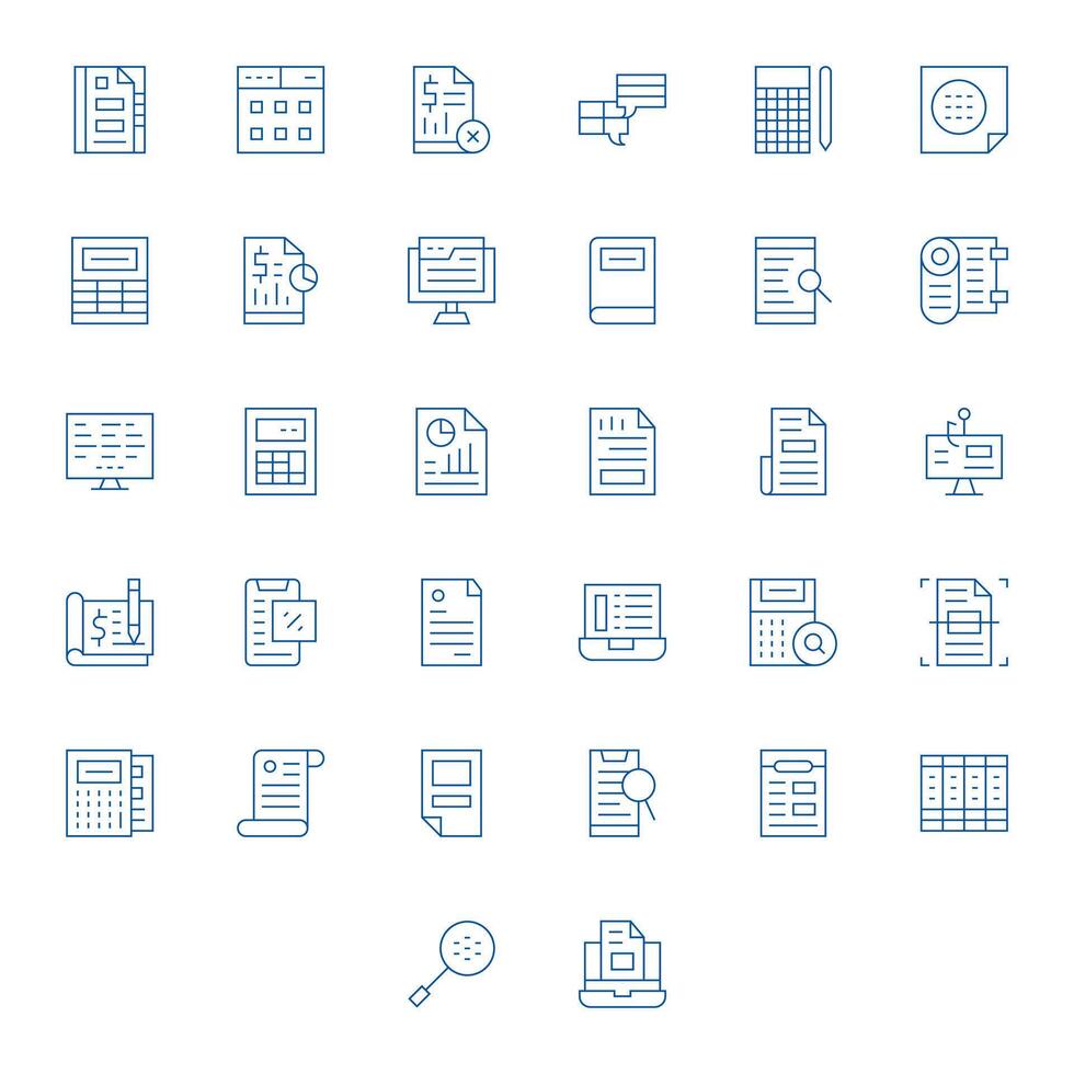 32 íconos para hoja de cálculo optimizado en píxel Perfecto alto resolución Delgado línea resolución vector