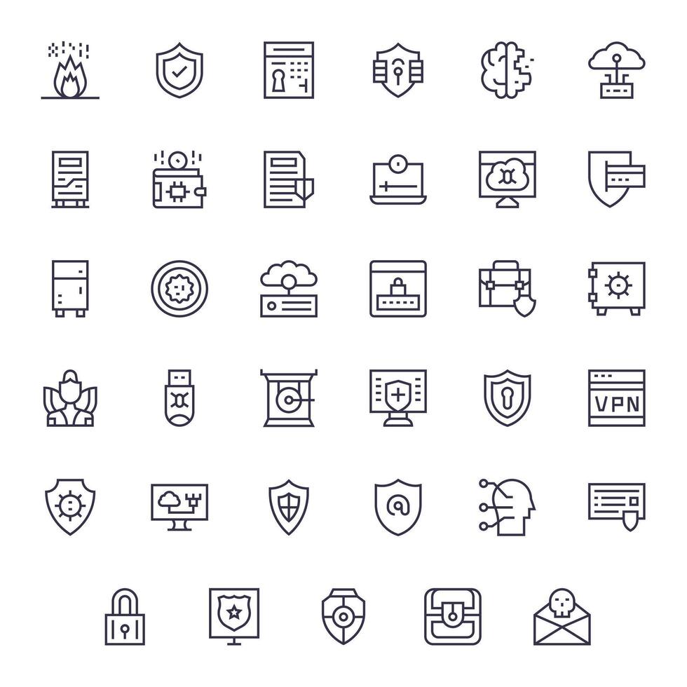 Cybersecurity Exclusive Set featuring 35 Regular Line PIXEL Perfect High Resolution Icons vector