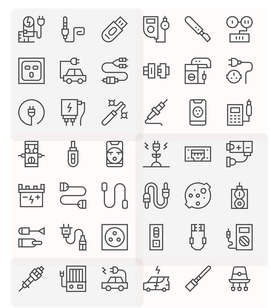 Plug Icon Toolkit featuring 42 PIXEL Perfect 128x128 Regular Line elements vector