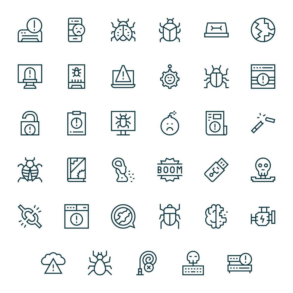 35 íconos para mal funcionamiento presentando 256x256 píxel optimizado regular línea gráficos vector
