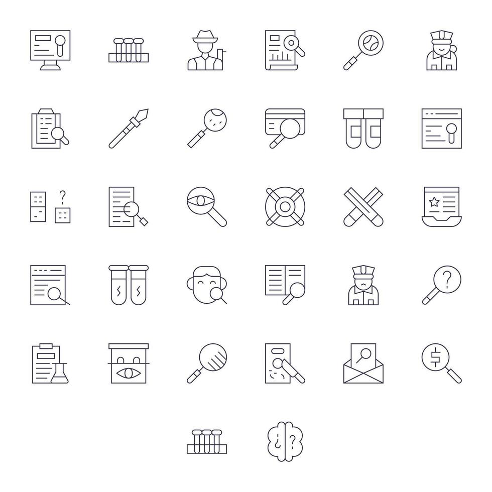 Investigation Icon Repository containing 32 Thin Line High Resolution Pixel Aligned graphics vector