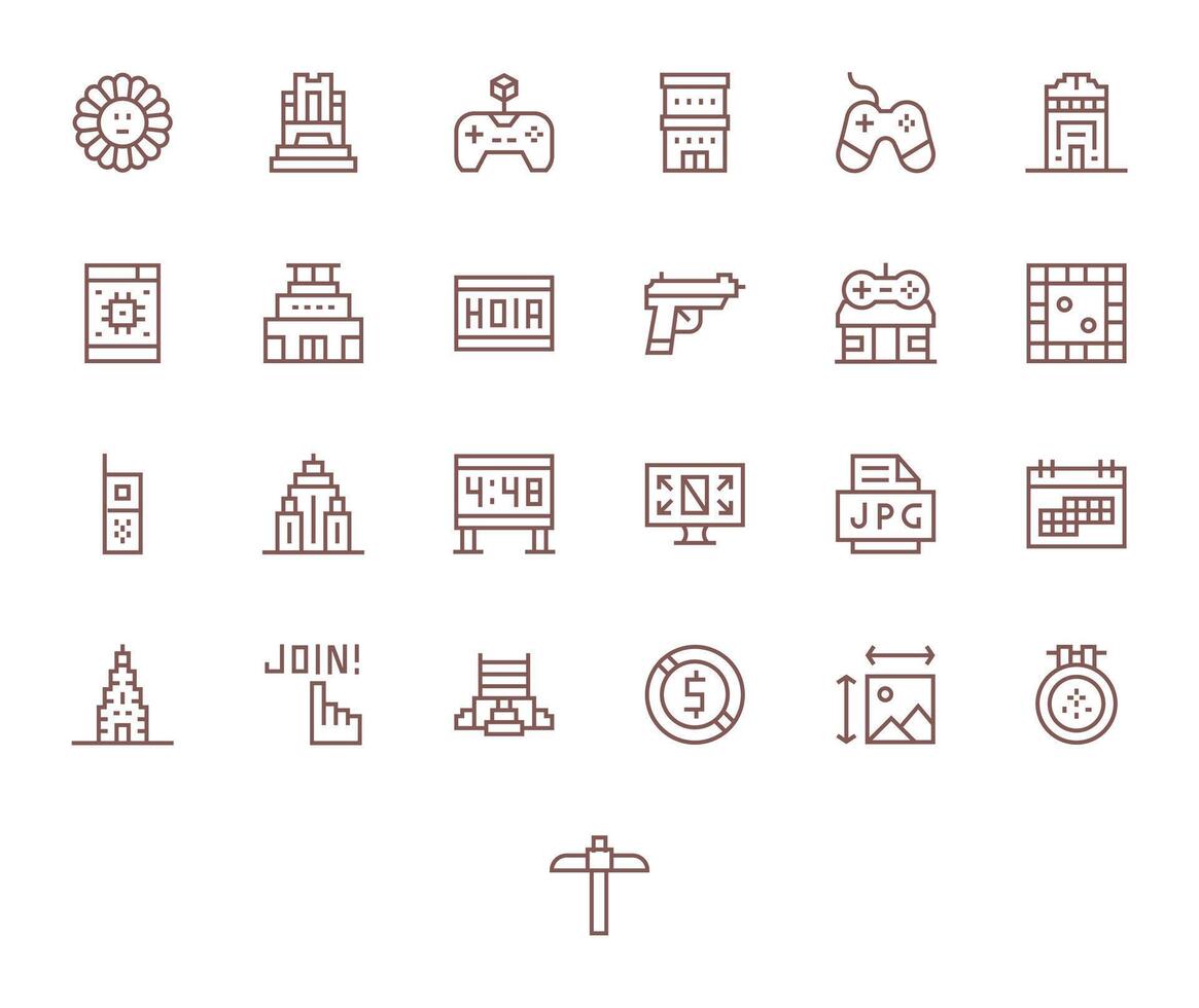 Pixel Icon Library with 25 Regular Line High Resolution Editable Designs vector