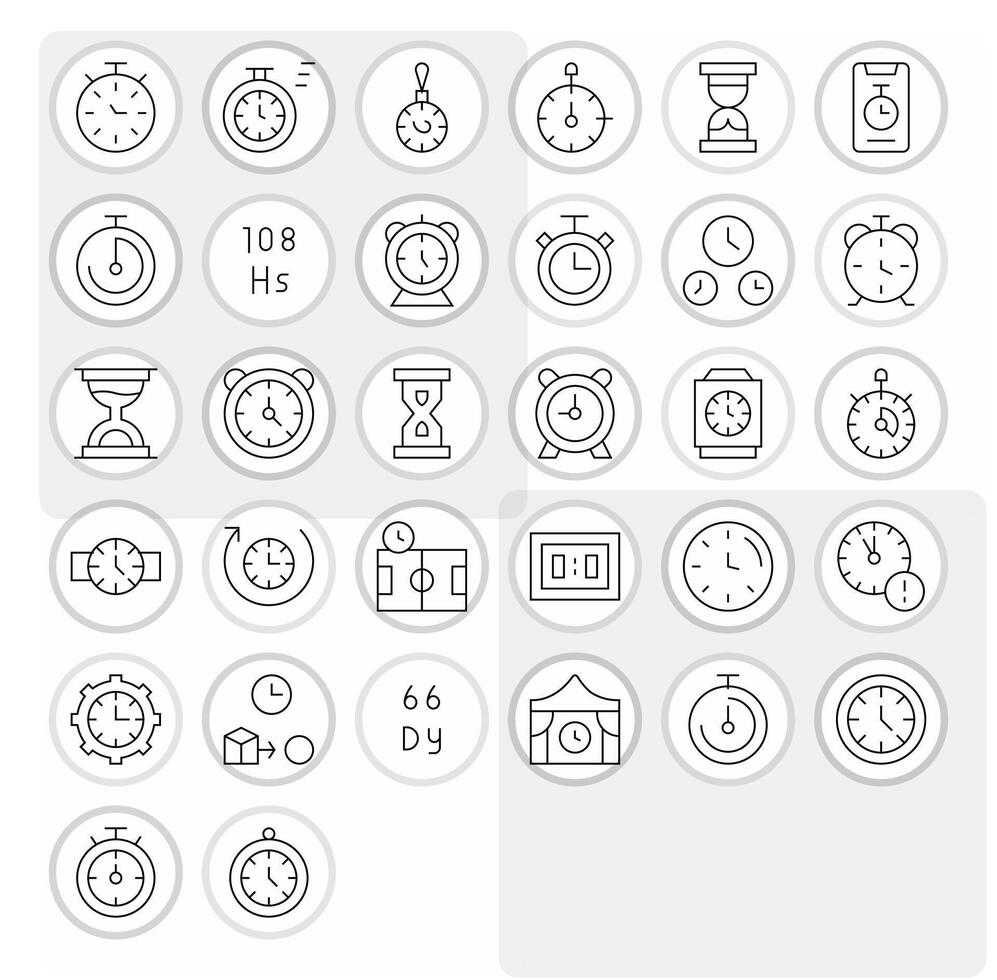 Thin Line Style Countdown Icons with 32 256x256 Pixel Aligned Designs vector