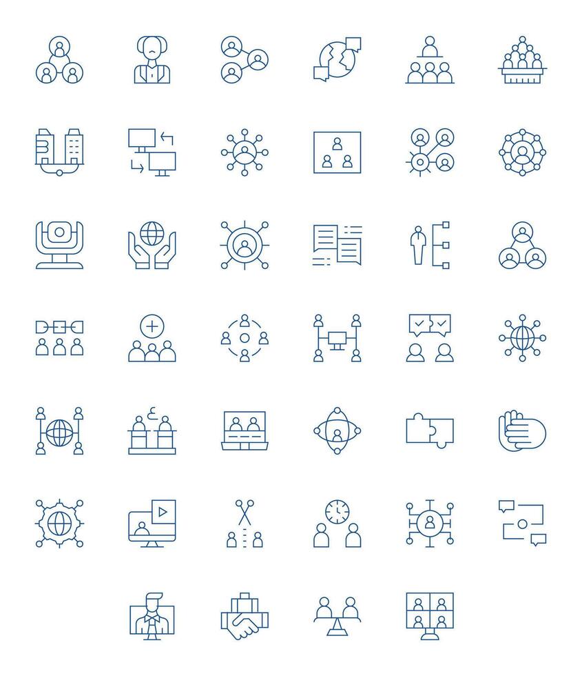 40 Icons inspired by Collaboration in Grid Fitted High Resolution Thin Line quality vector
