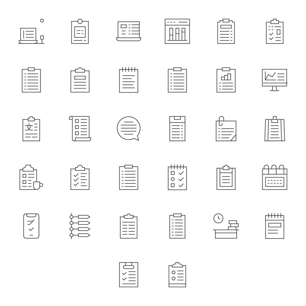 32 Thin Line Pixel Optimized Retina Ready Icons from Tasks Suite vector