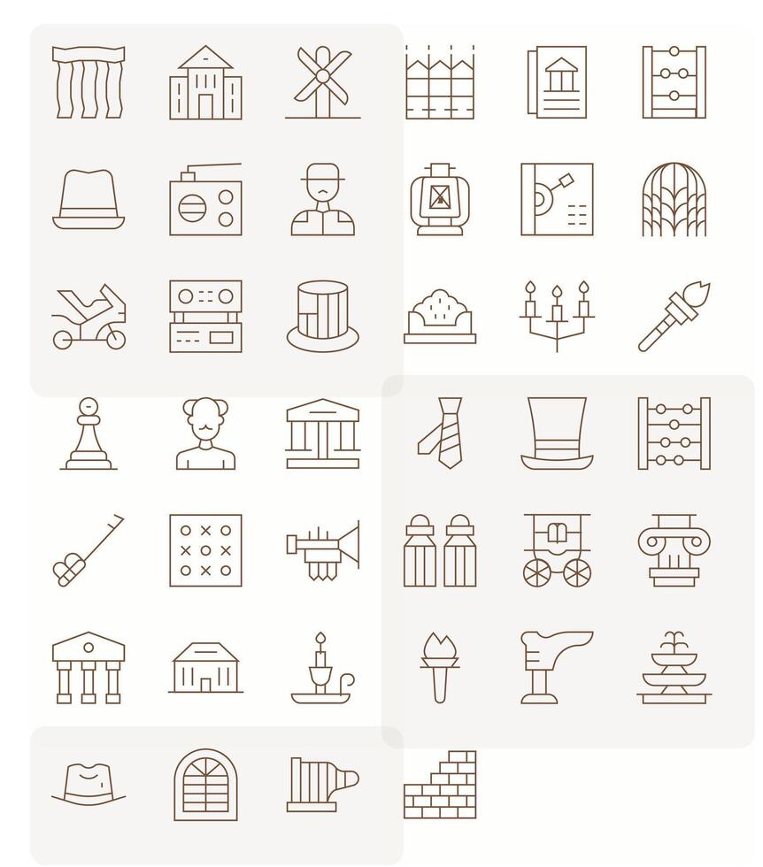 Classic Icon Collection featuring 40 Pixel Optimized 128x128 Thin Line Designs vector