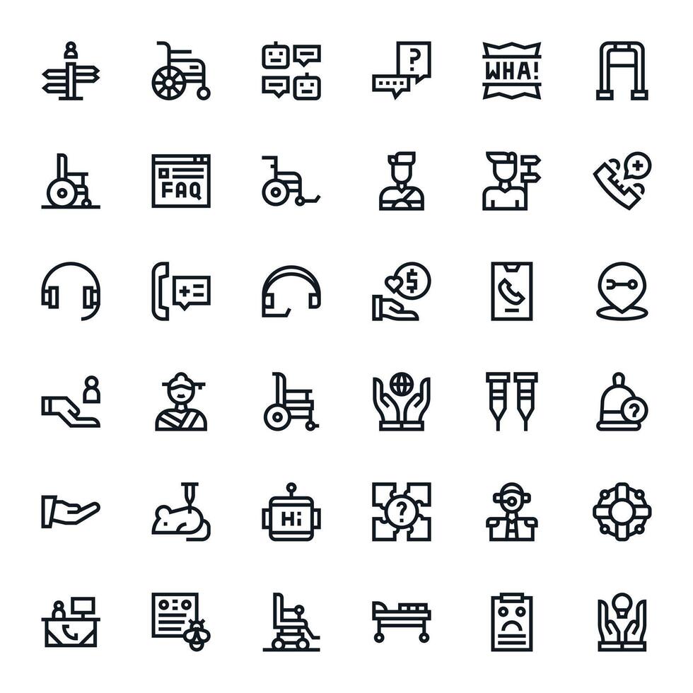 36 High Resolution Icons for Assistance in Pixel Aligned Bold Line Format vector