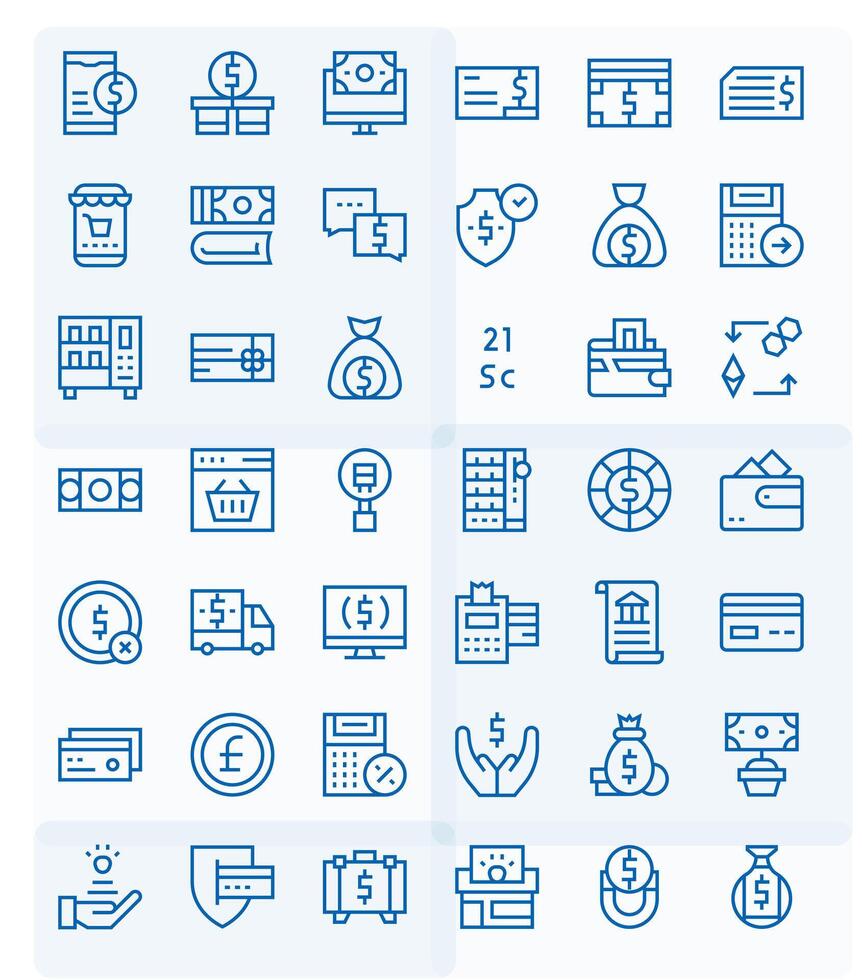Payment Graphics Pack including 42 Regular Line High Resolution PIXEL Perfect Icons vector