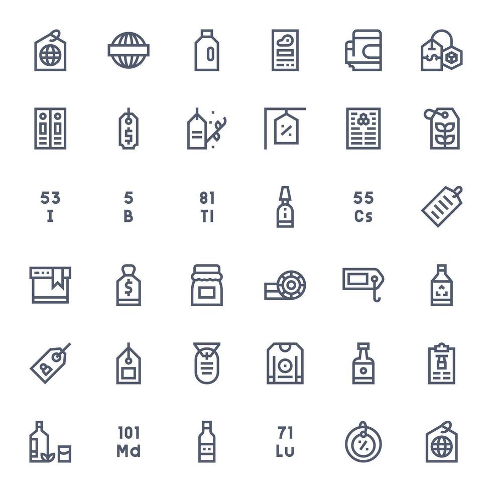 Label Essential Set including 36 Pixel Optimized Bold Line 256x256 Icons vector