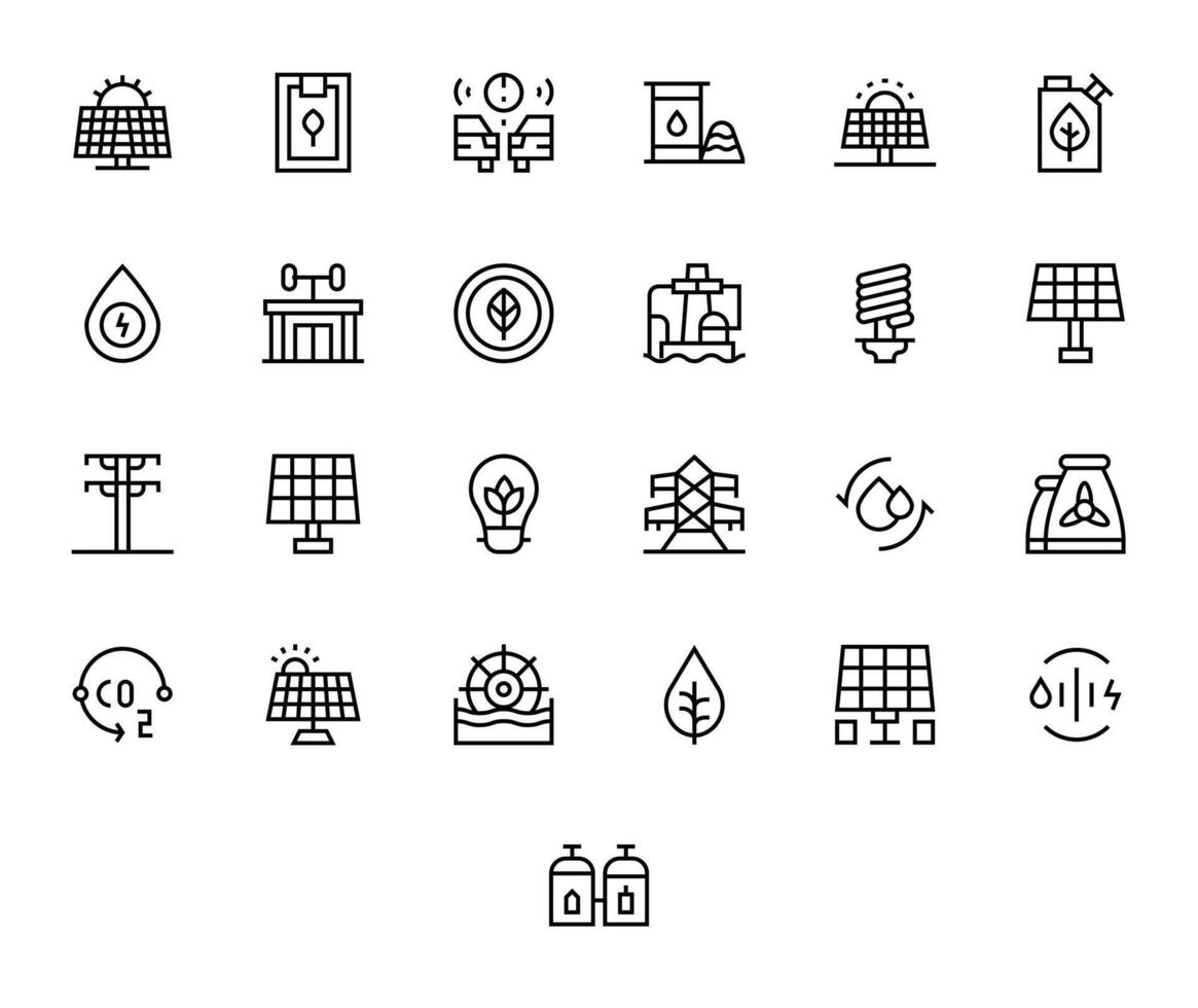 25 Icons for Renewable featuring High Resolution PIXEL Perfect Regular Line Graphics vector