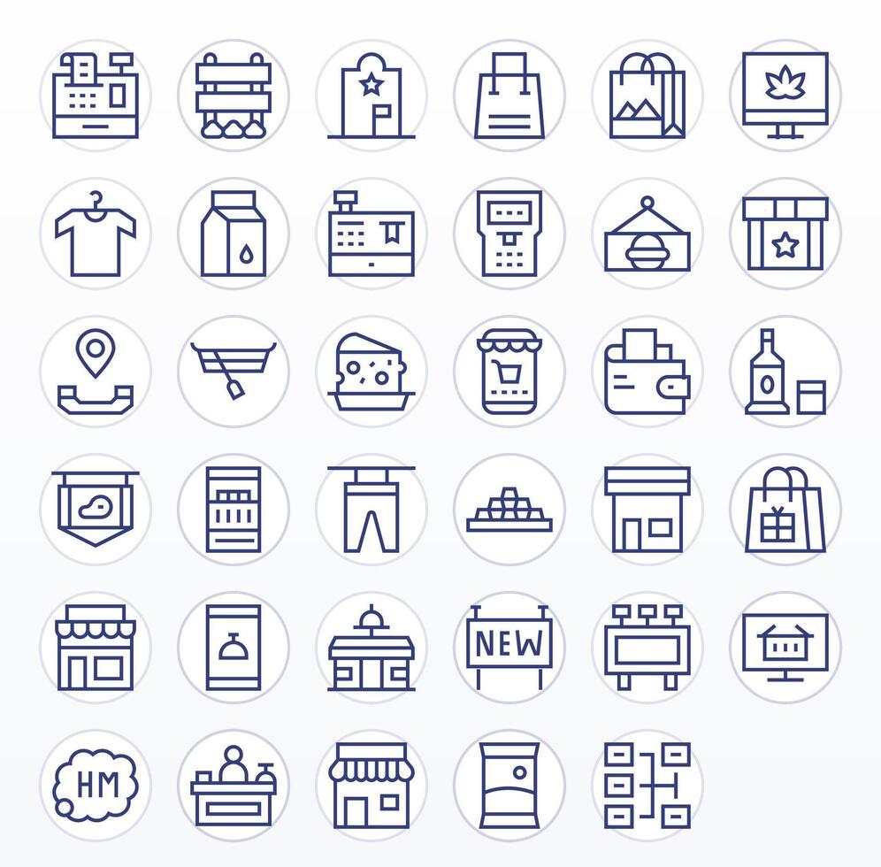 35 Icons for Store optimized in Display Perfect 256x256 Regular Line resolution vector