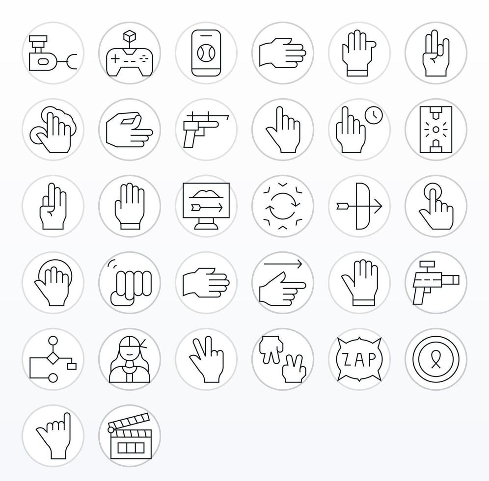 Thin Line Style Action Icons with 32 256x256 Pixel Aligned Designs vector