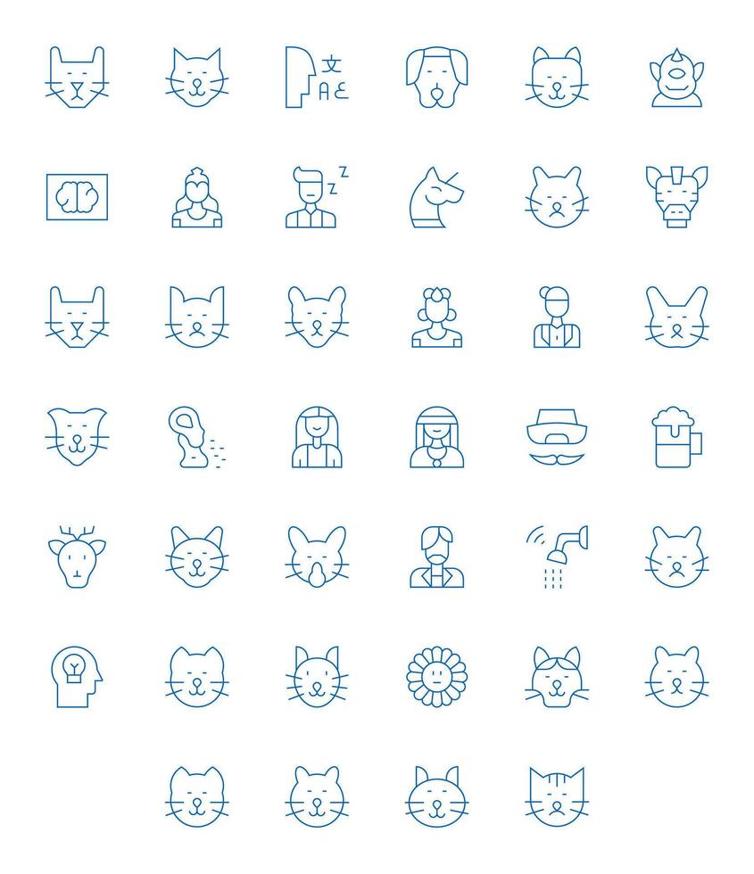 40 Thin Line Icons from Head in High Resolution Detail Enhanced Quality vector
