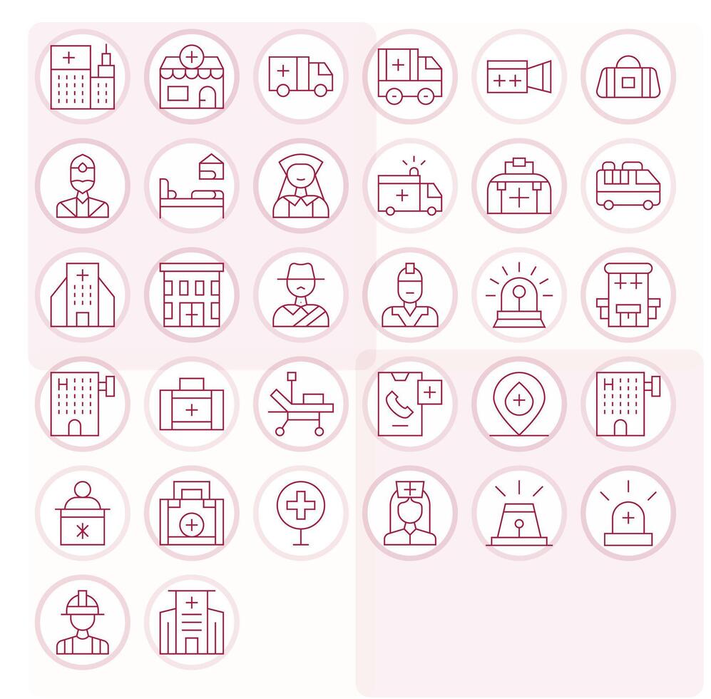 32 High Resolution Thin Line PIXEL Perfect Icons for Ambulance Projects vector