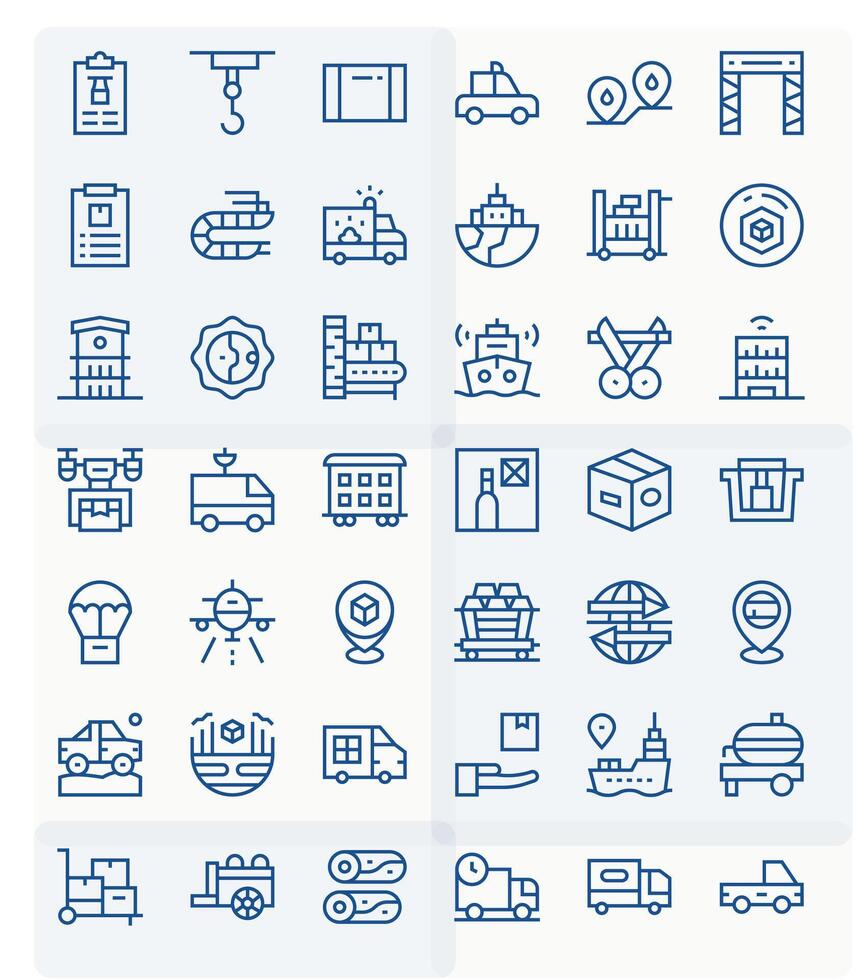 Logistics Icon Library with 42 Regular Line 256x256 Pixel Aligned Designs vector