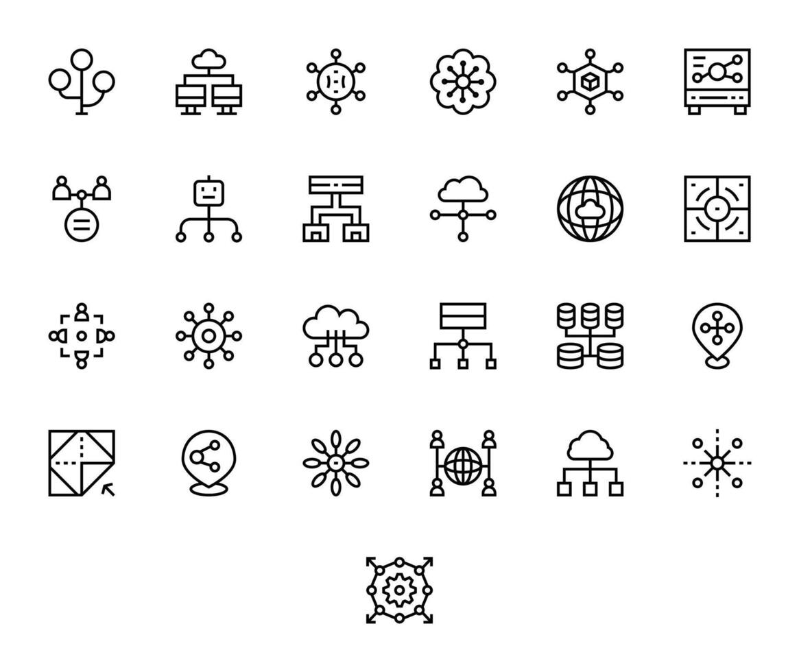 25 Distributed Display Perfect Icons in High Resolution Regular Line Aesthetic vector