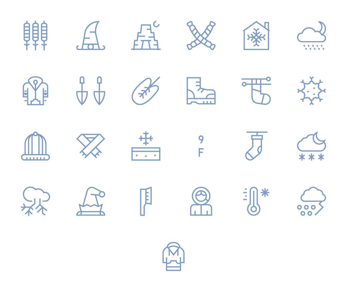 25 regular línea íconos para invierno en crujiente alto resolución píxel alineado resolución vector